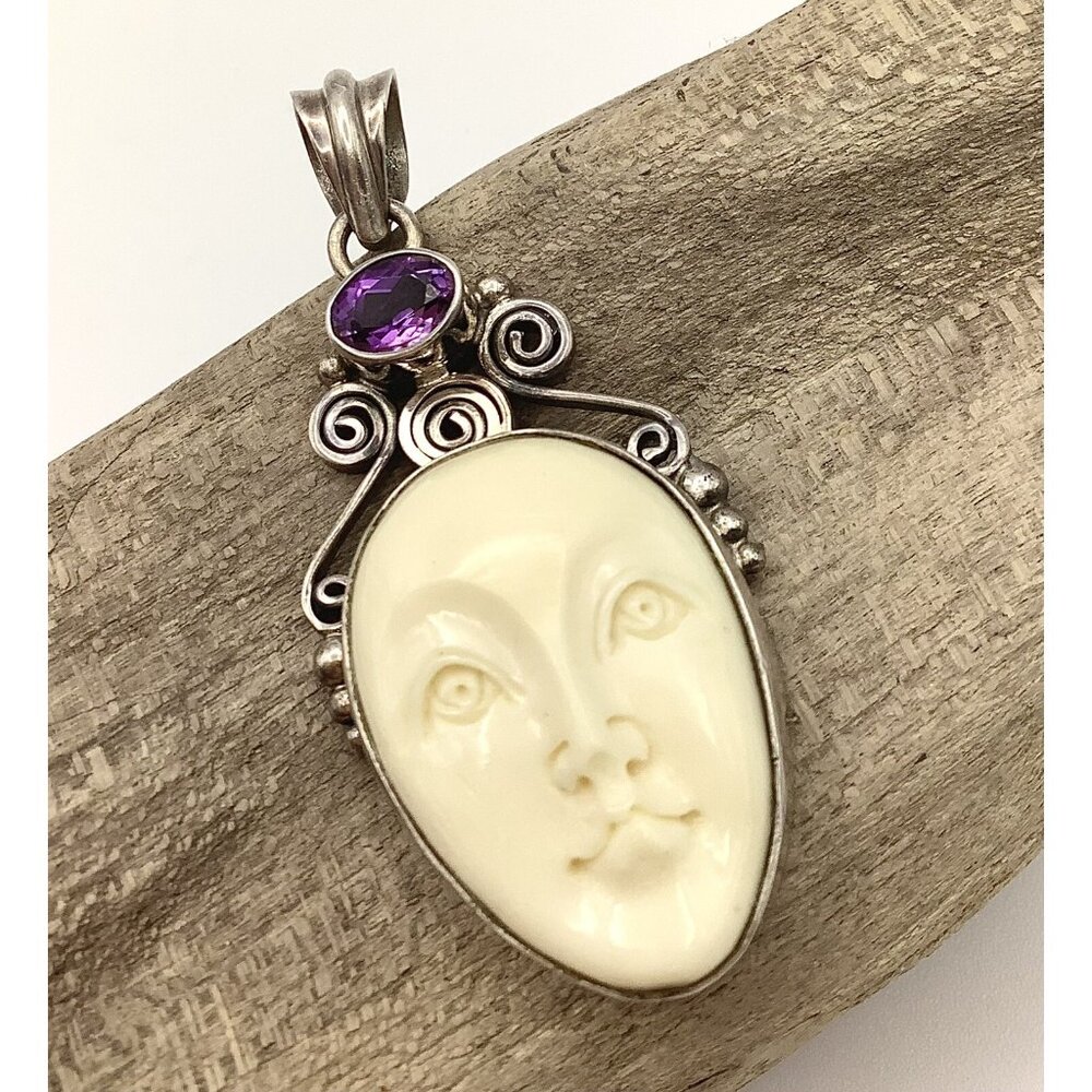 Vintage Sajen Designer Goddess Sterling Silver Amethyst Pendant